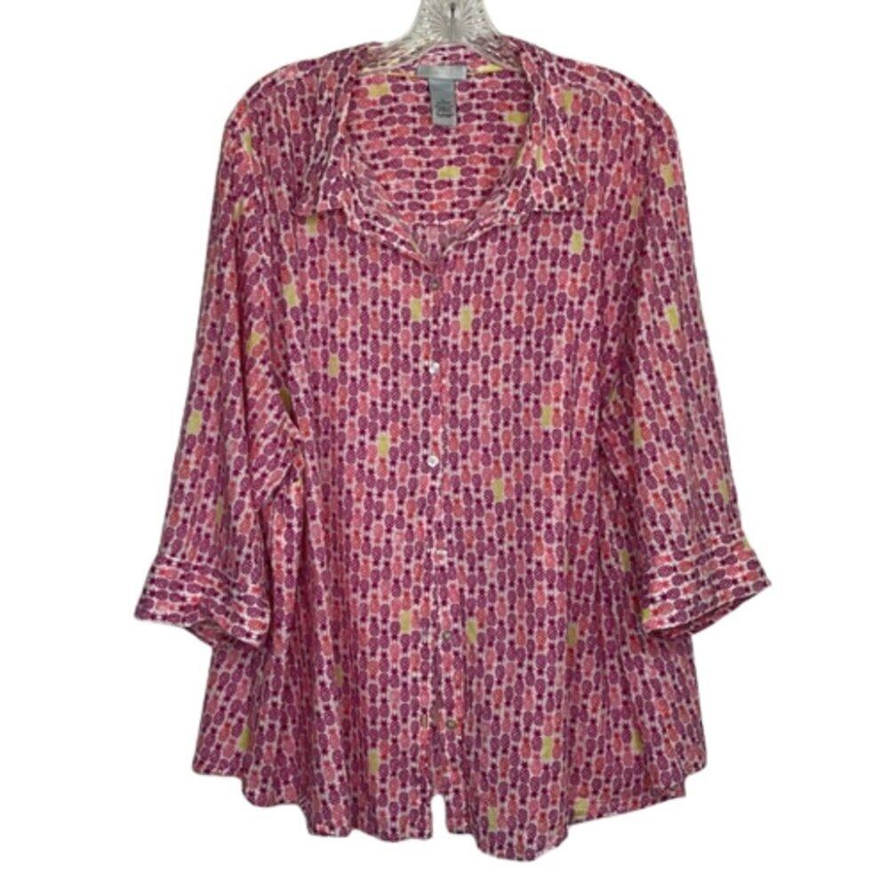 Catherines pineapple pattern button down women's blouse size 26/28W
